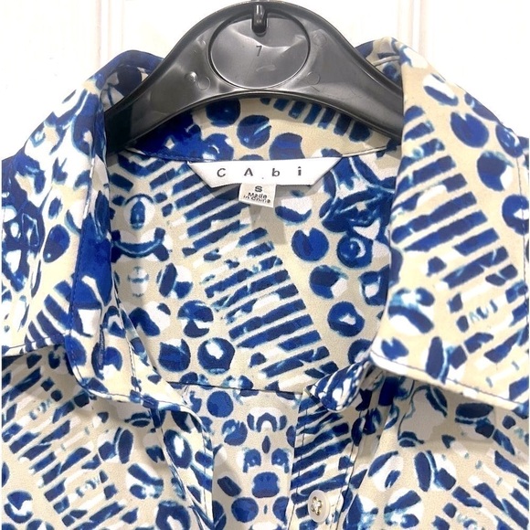 CAbi blue Jewel print button up shirt dress style # 422 roll tab sleeves… - Picture 7 of 11